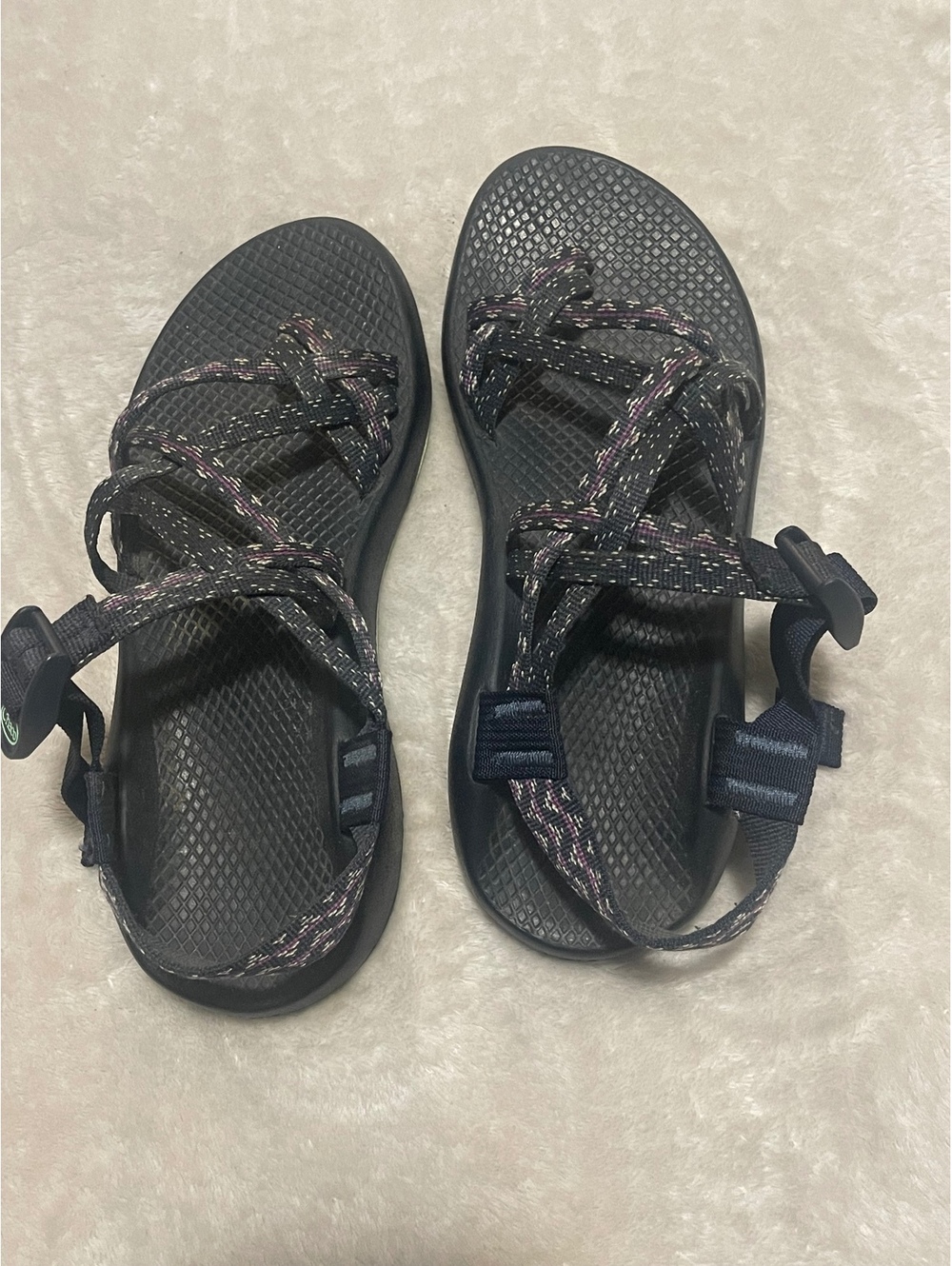 Chaco Women's Size 8 Outdoor Sport Sandals Black with Purple Straps